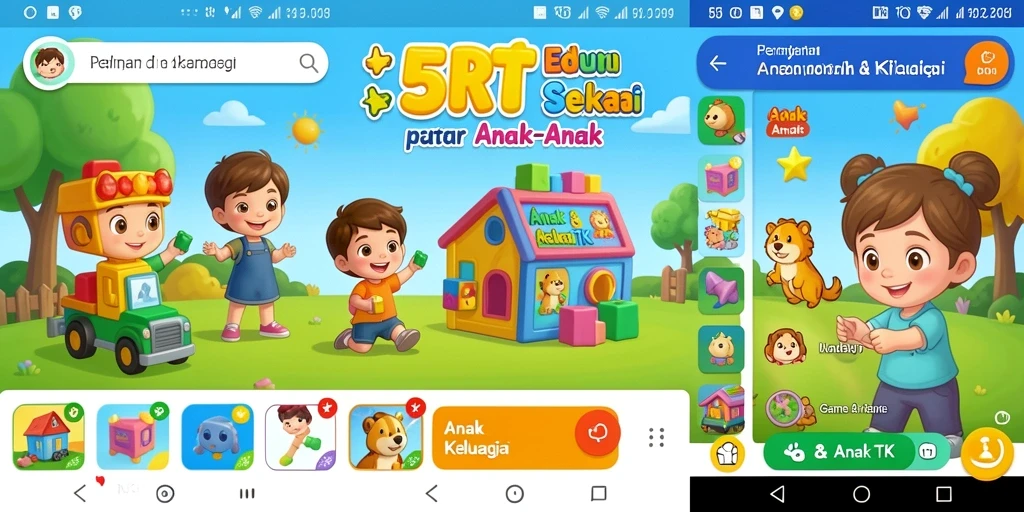 Tampilan antarmuka pengguna di 5RT yang ceria dan edukatif.