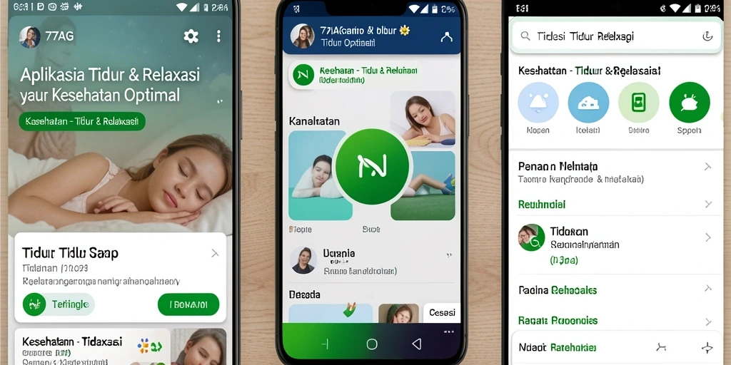 Antarmuka aplikasi 77AG dengan fitur Tidur & Relaksasi yang menarik.