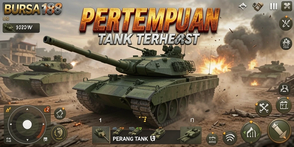 Tampilan antarmuka pertempuran tank yang intens dan menarik.