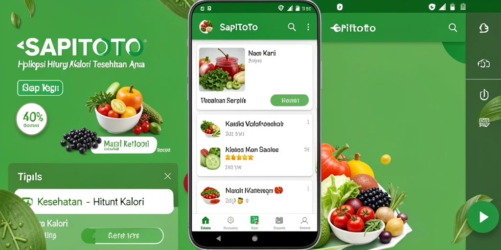 Screenshot SAPITOTO menampilkan antarmuka pengguna Hitung Kalori yang menarik dan mudah digunakan.