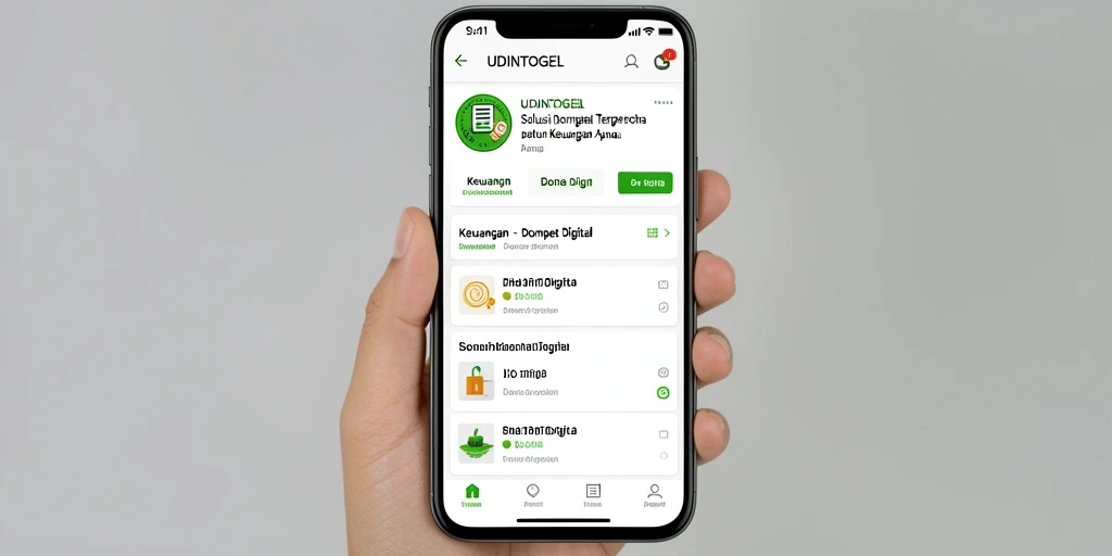 Tampilan antarmuka aplikasi Dompet Digital UDINTOGEL yang intuitif.